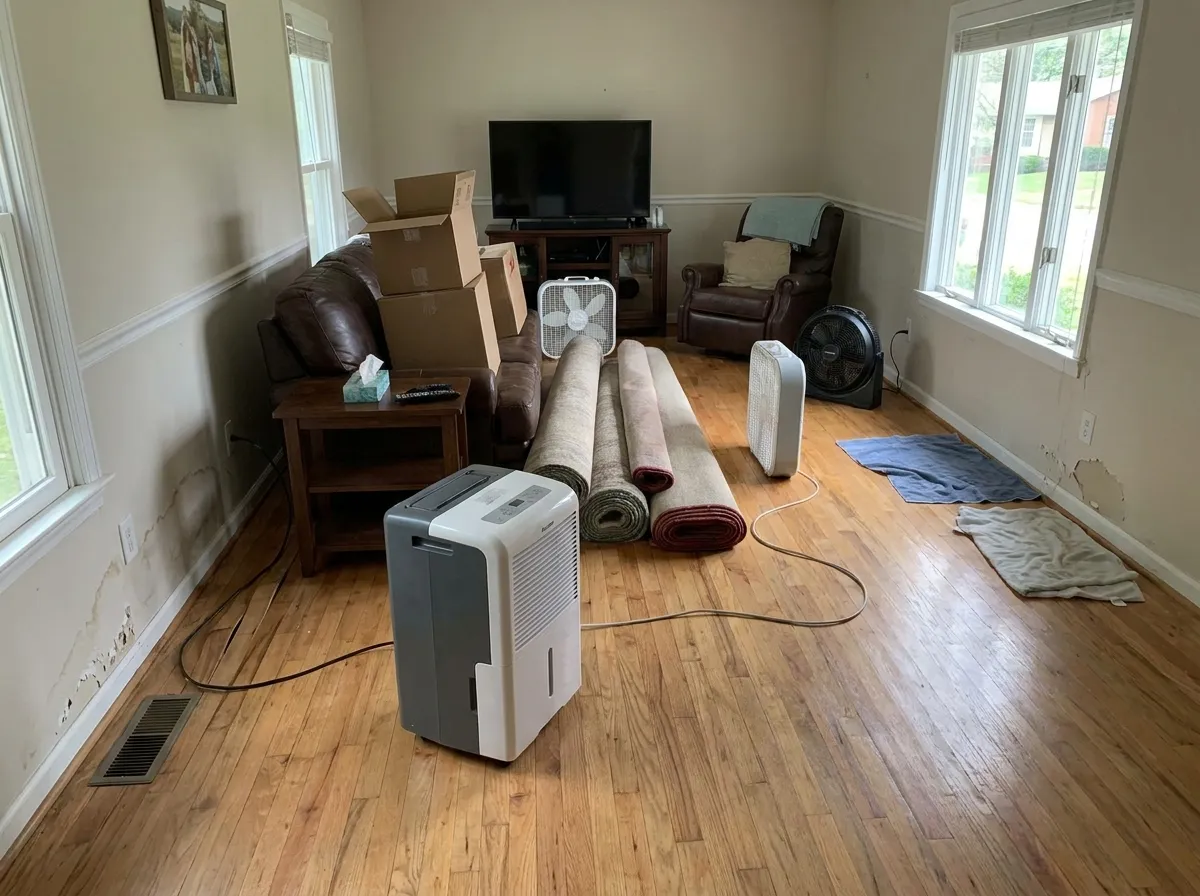 Restoration crew arriving at a home with emergency equipment for water damage response