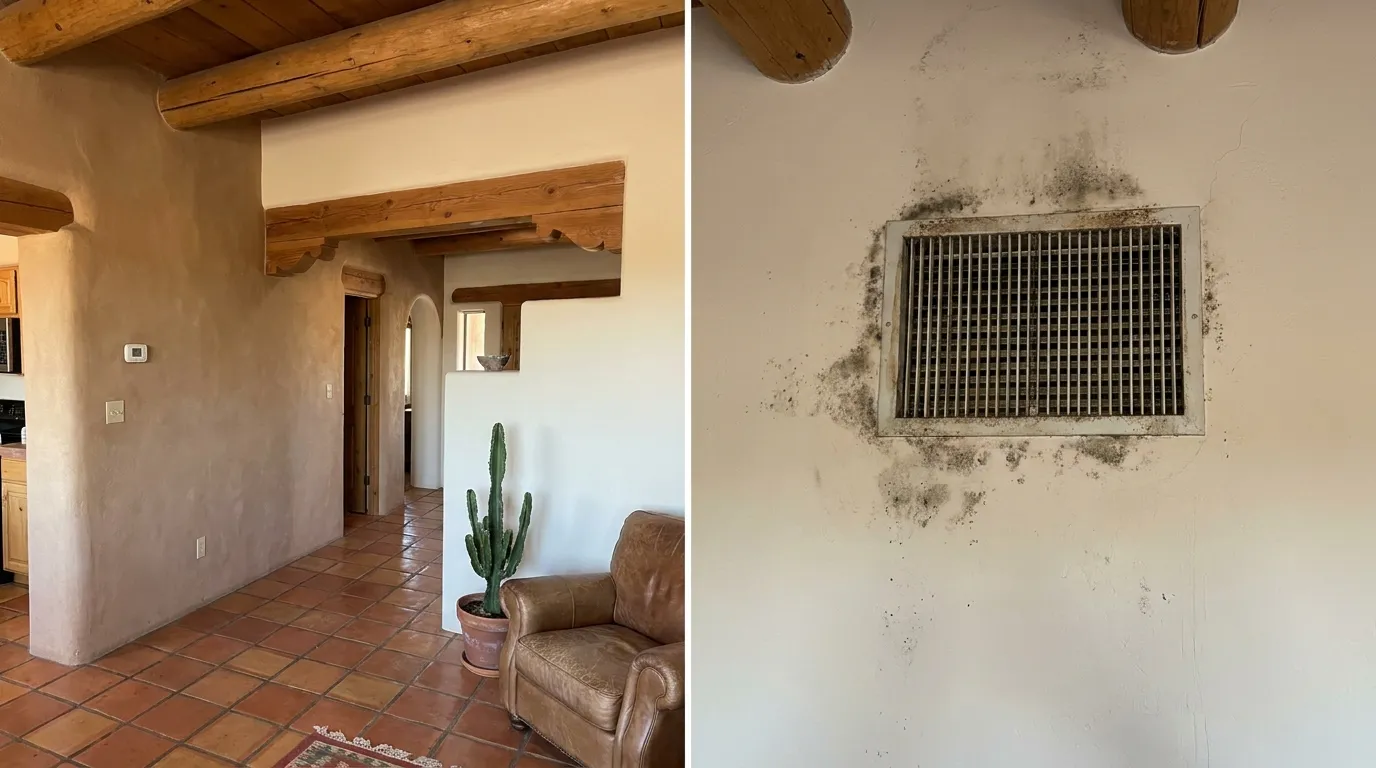 Mold growth on drywall near an evaporative cooler vent in a Tucson home