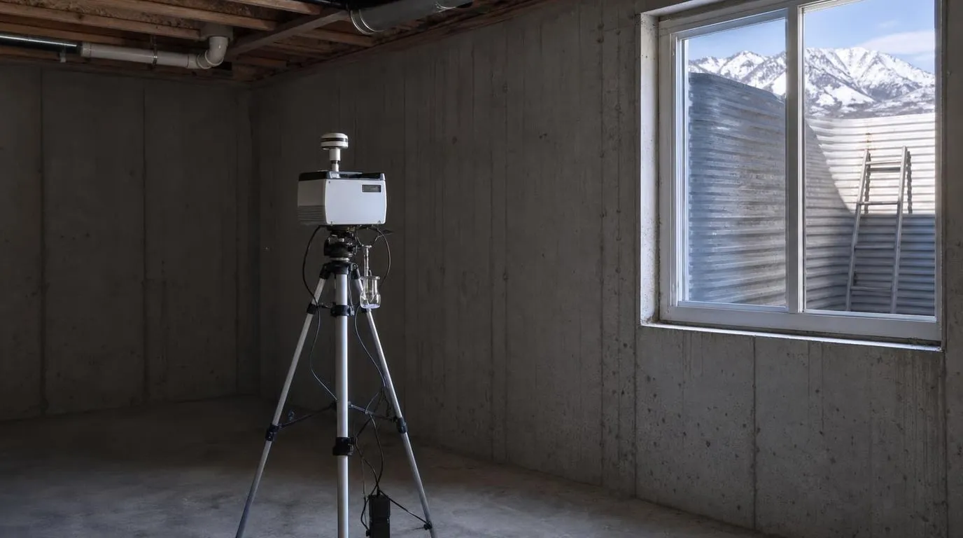 Air sampling equipment set up in a Salt Lake City area basement