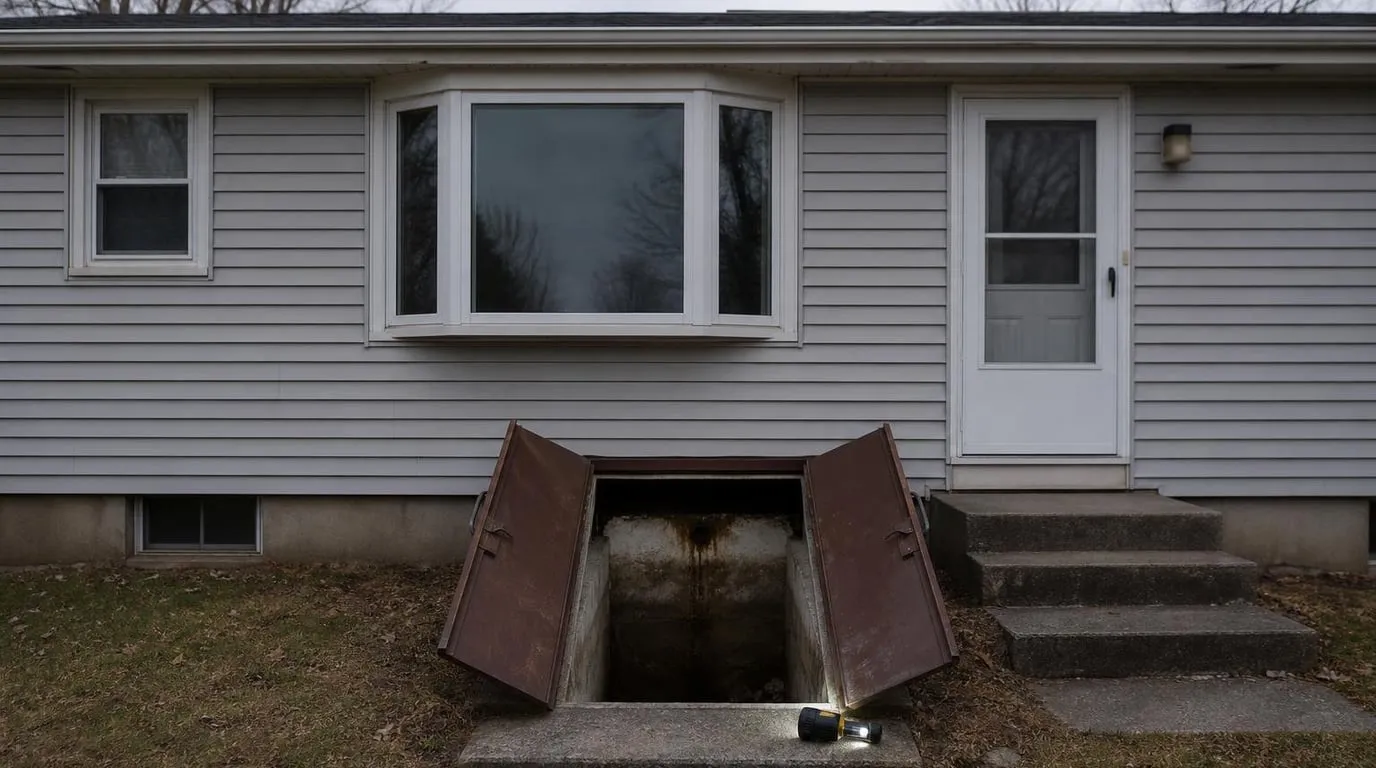Home inspector examining water staining in a basement of a house for sale