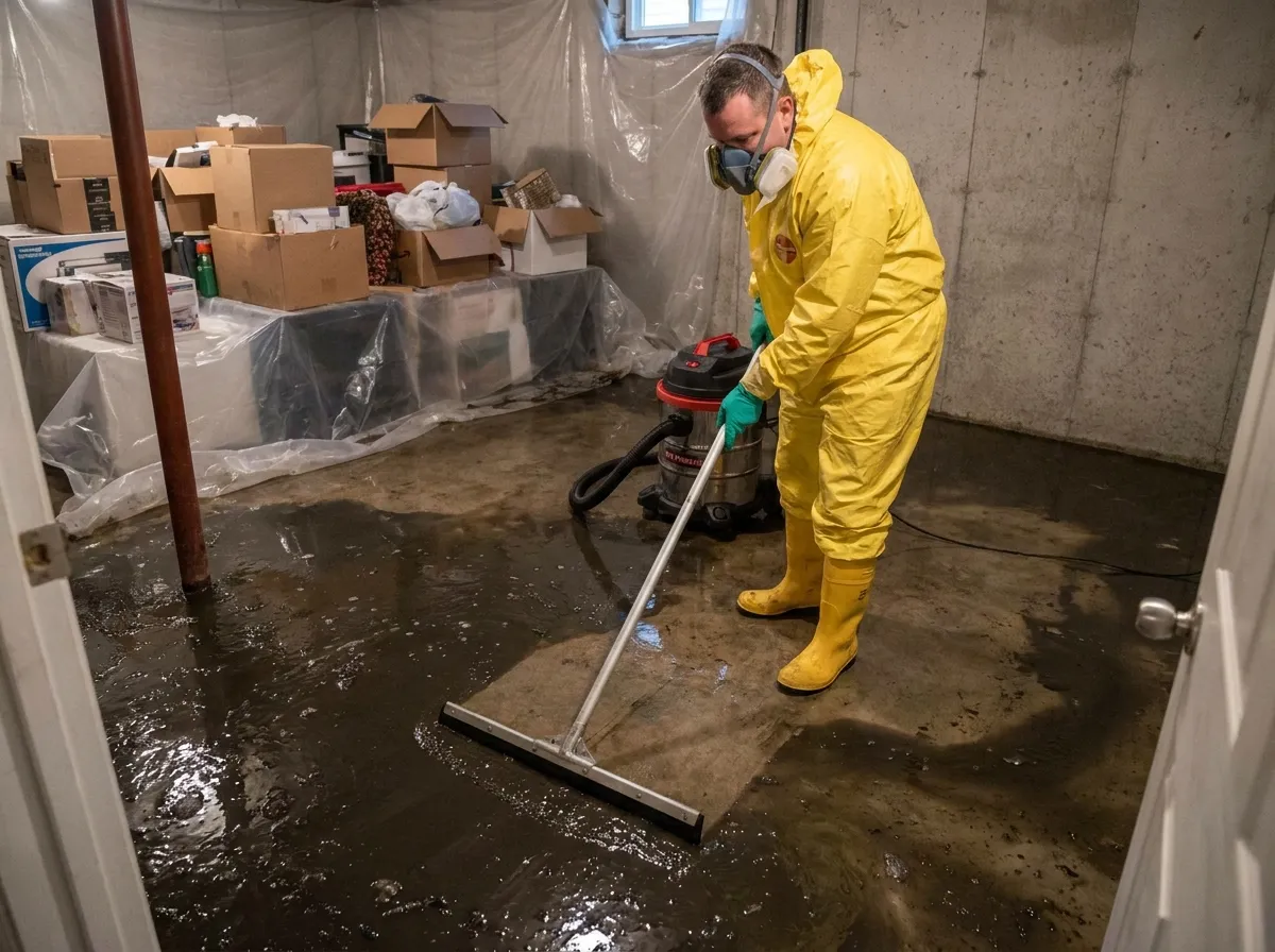 Salt Lake City home showing sewage backup in a basement requiring professional cleanup