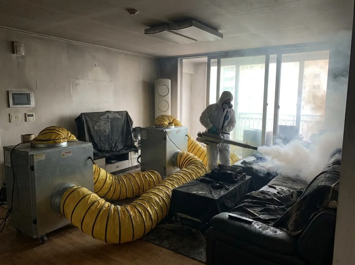 Seattle home undergoing smoke odor removal with air scrubbers after a fire