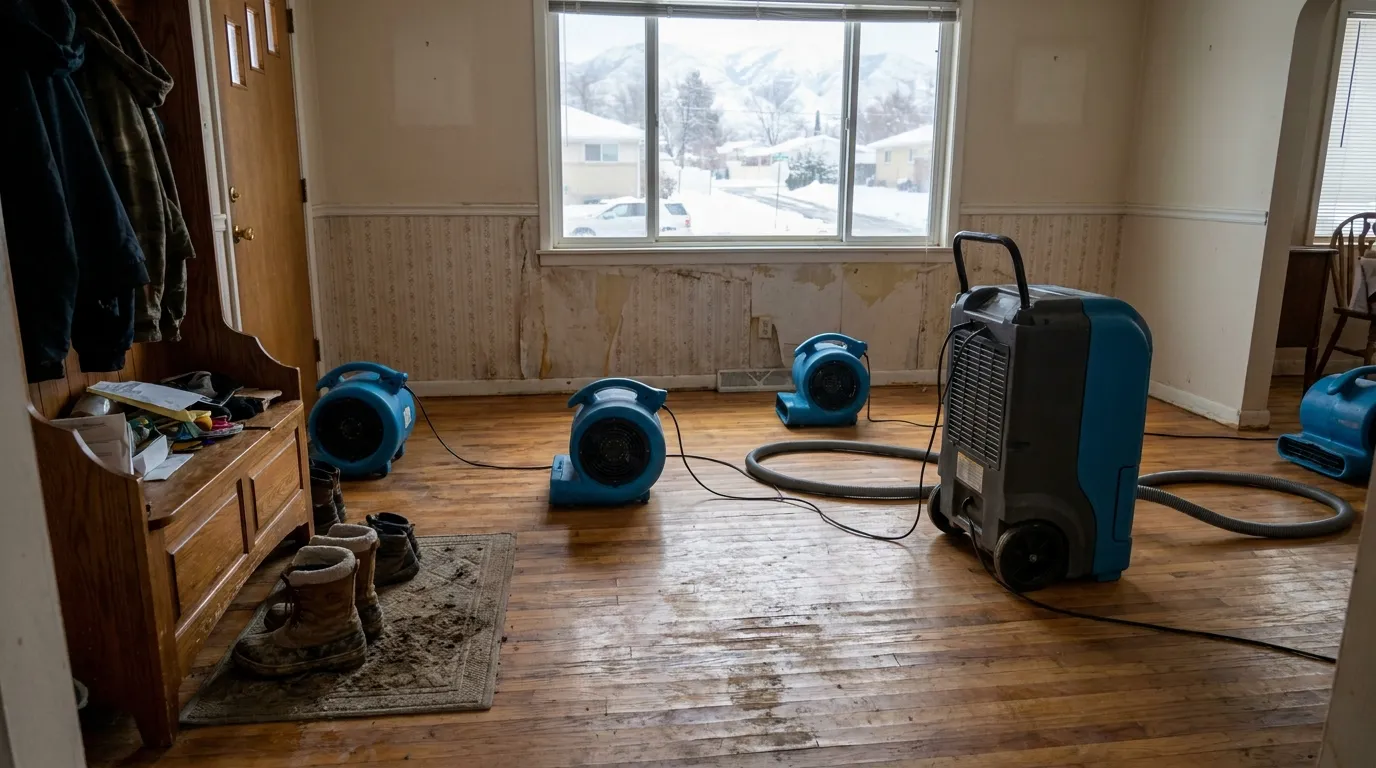 Water damage in an older Murray Utah home from a frozen pipe burst