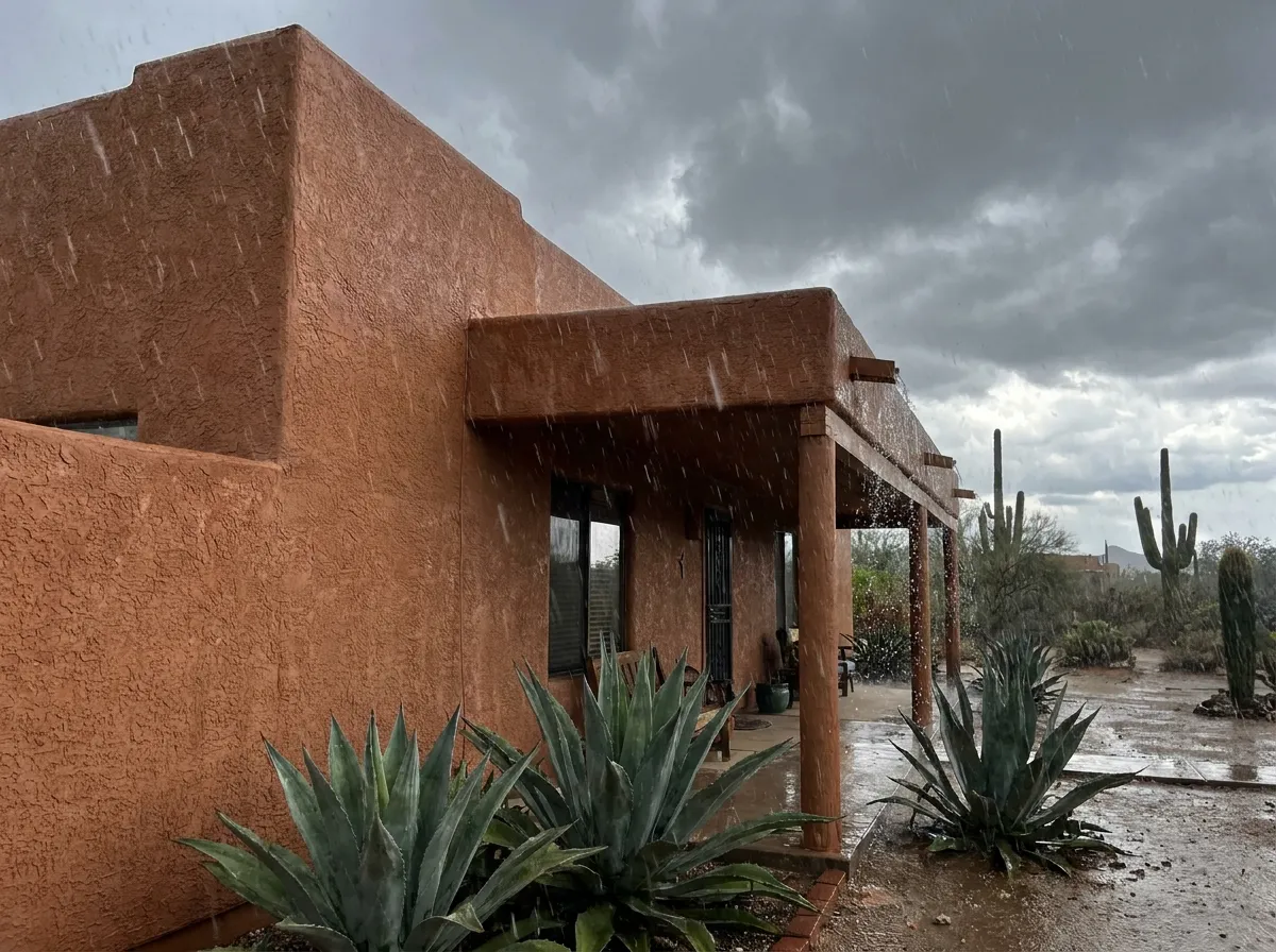 Tucson home with water damage after a monsoon storm requiring professional restoration